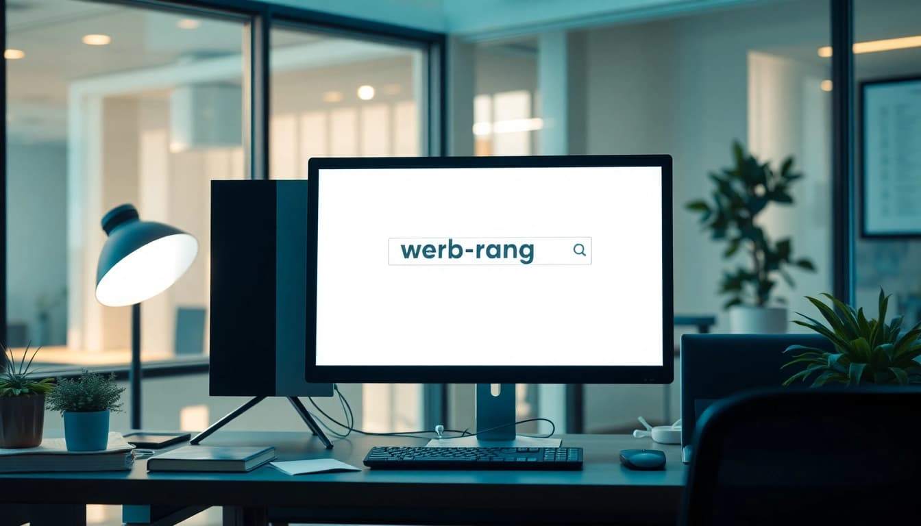 Überprüfen Sie den Web-Rang mit unserem modernen Büro-Setup, das produktive Elemente kombiniert.