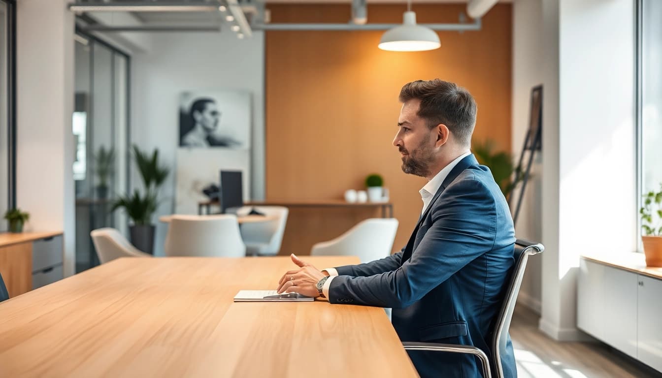 Headhunter München berät Klienten in modernem Büro über Karrierechancen.