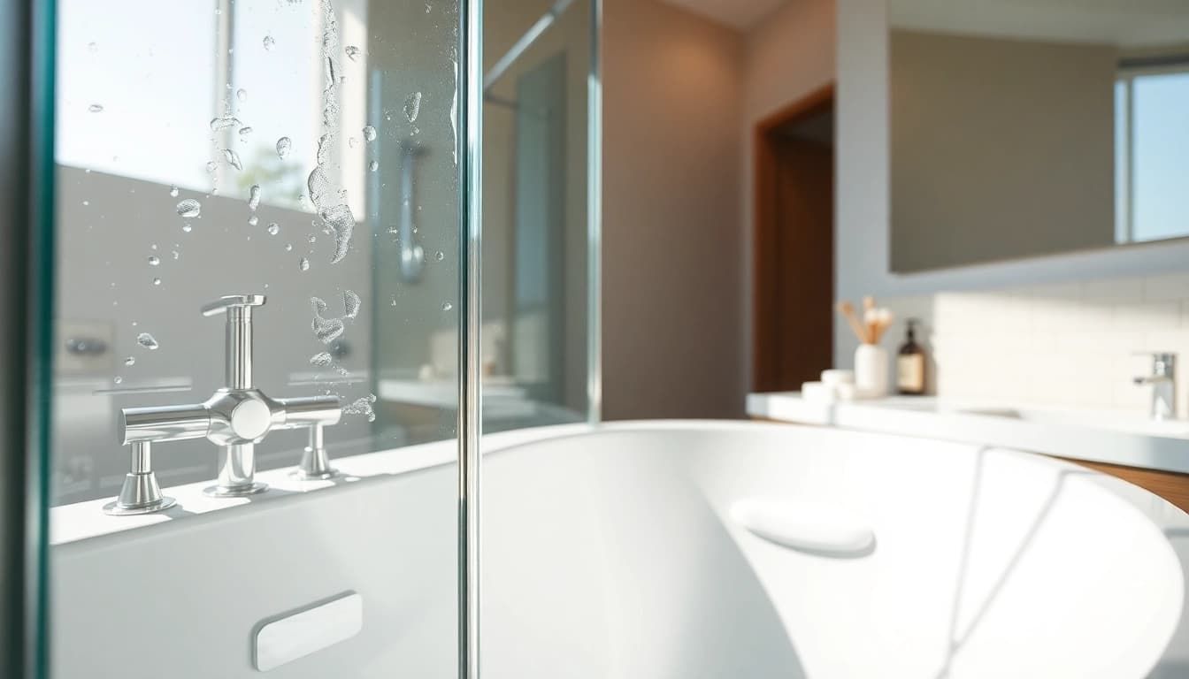 Moderne dusche 100x100 mit eleganten Glaswänden und chromatischen Armaturen in hell erleuchtetem Badezimmer.