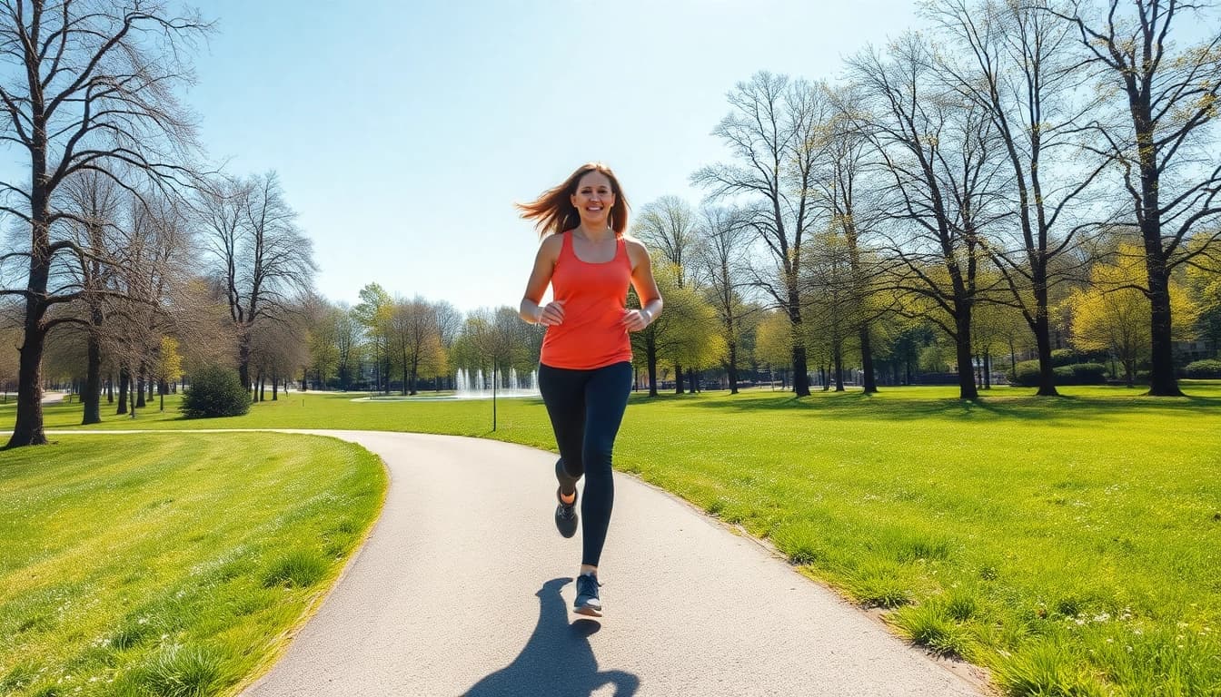 Gestaltete Person joggt im Park, um den Gewichtsverlust zu fördern und einen aktiven Lebensstil darzustellen.
