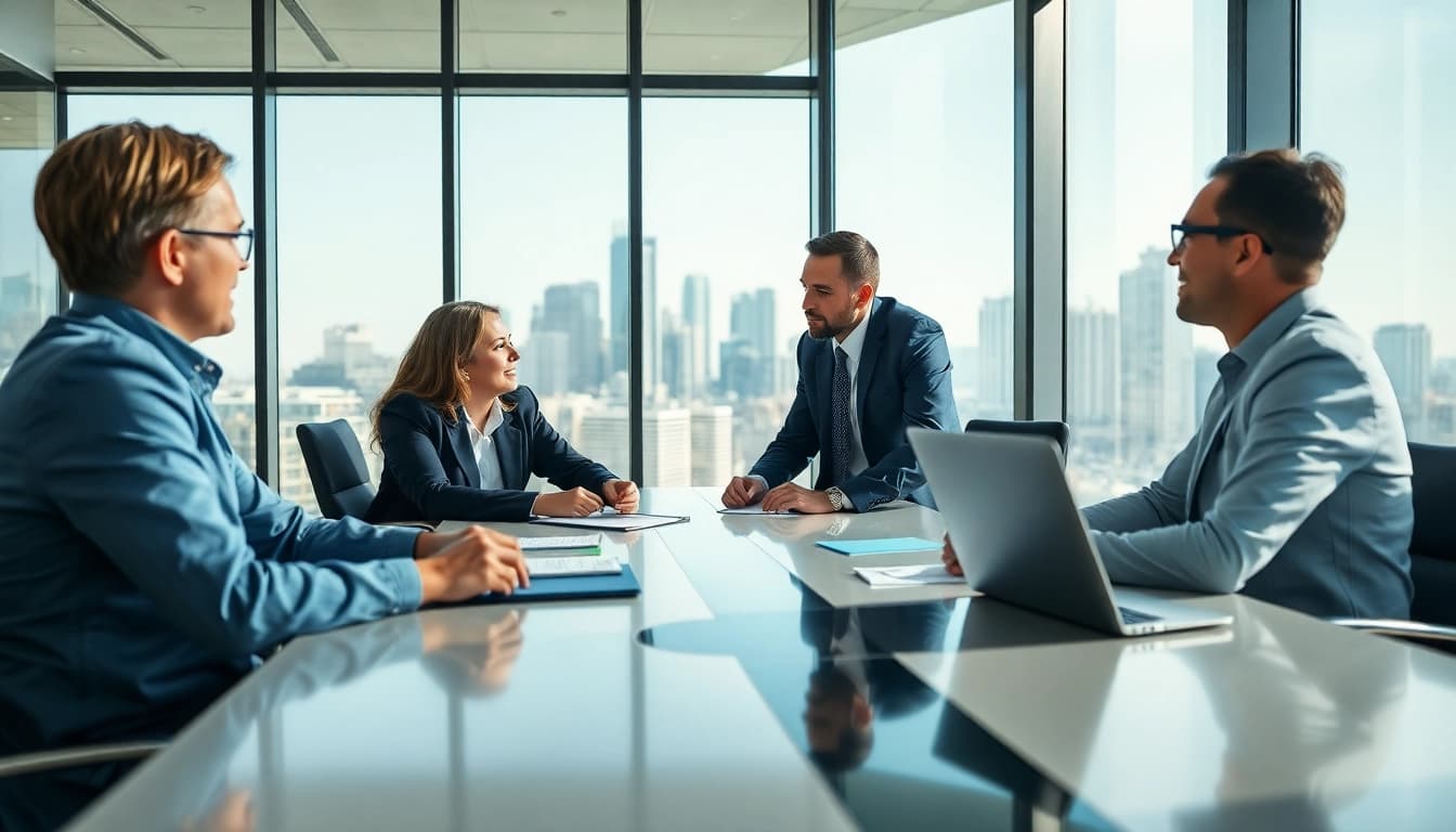 Headhunter Schweiz bei einem strategischen Meeting in einem modernen Büro.