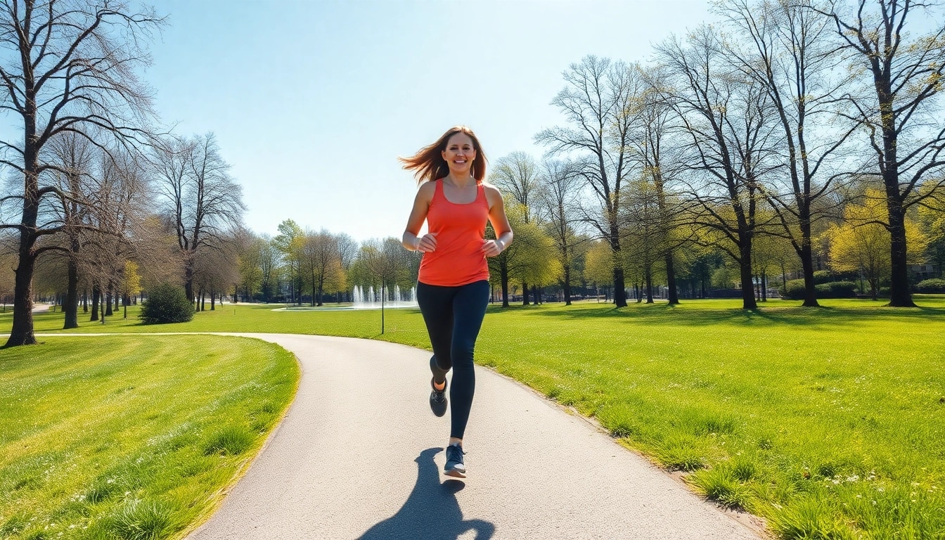 Gestaltete Person joggt im Park, um den Gewichtsverlust zu fördern und einen aktiven Lebensstil darzustellen.
