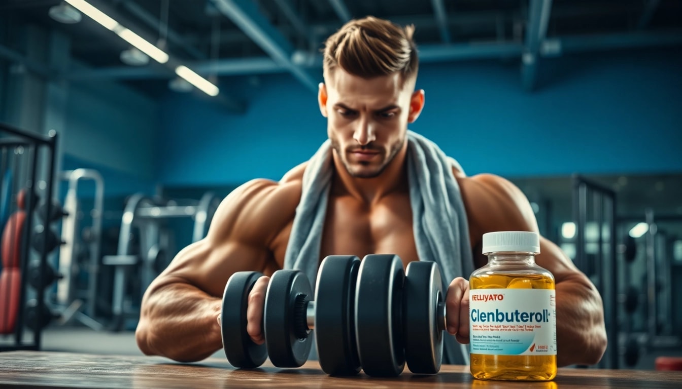 clenbuterol kaufen für Sportler in einem modernen Fitnessstudio, der sich intensiv auf das Training vorbereitet.