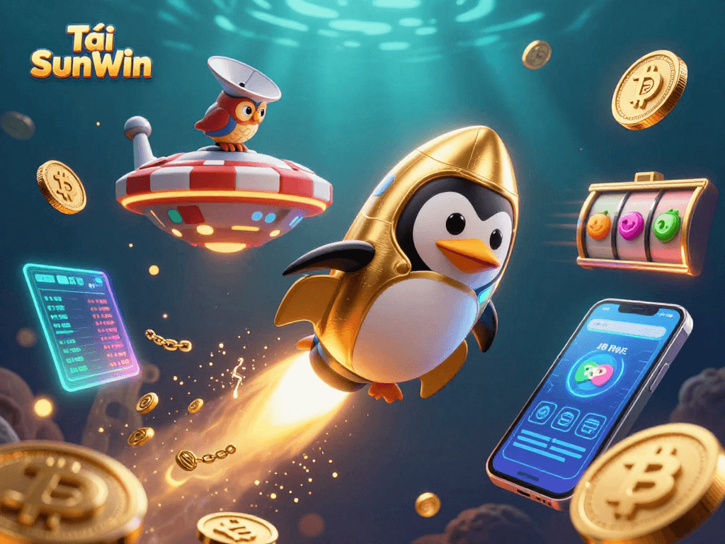 Experience thrilling adventures with Tải SunWin as a golden penguin flies to an exciting casino!