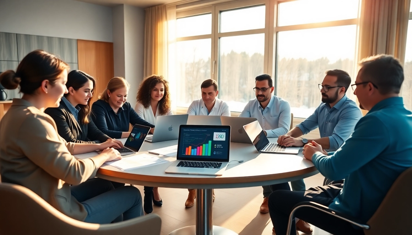 Marketing für pflegedienste team collaborating with charts and strategies.
