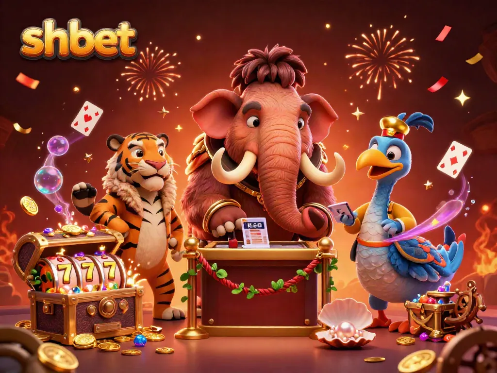 Join the excitement at shbet with a bouncer, VIP tiger, and dodo doorman in a vibrant casino scene.
