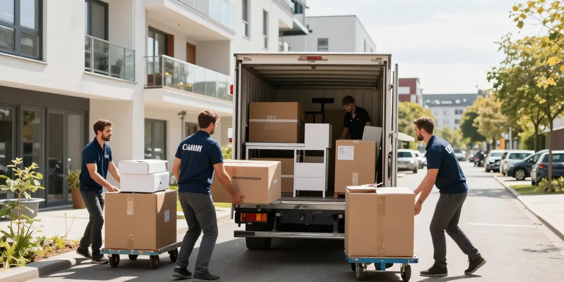 Umzugsunternehmen Bruchsal beim professionellen Umzug von Möbeln und Kisten in urbaner Umgebung.