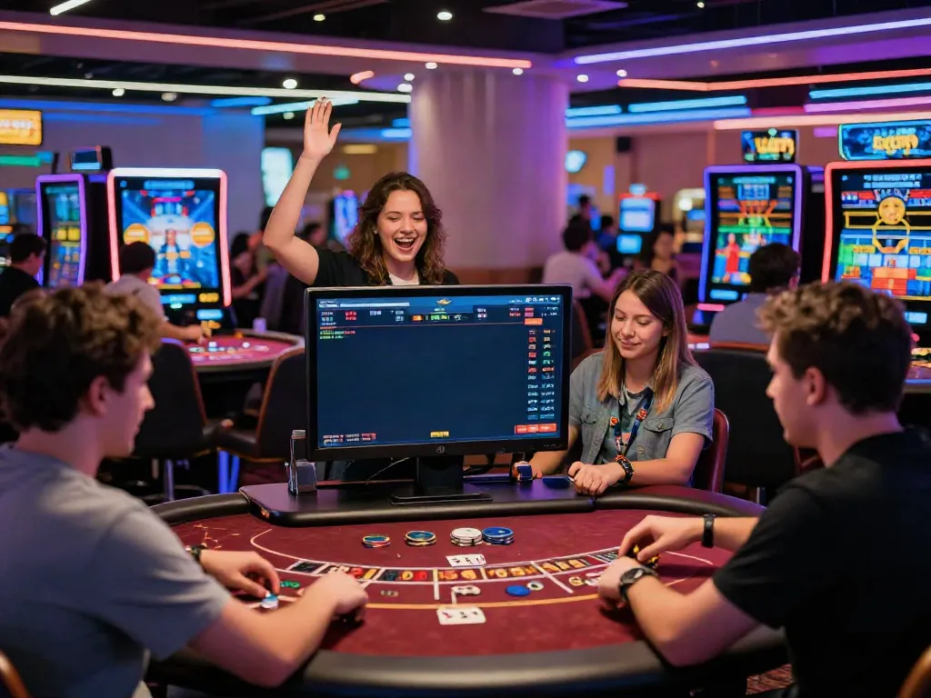 Exciting online gaming at https://xo88.games/ with players enjoying poker and baccarat in a modern casino.