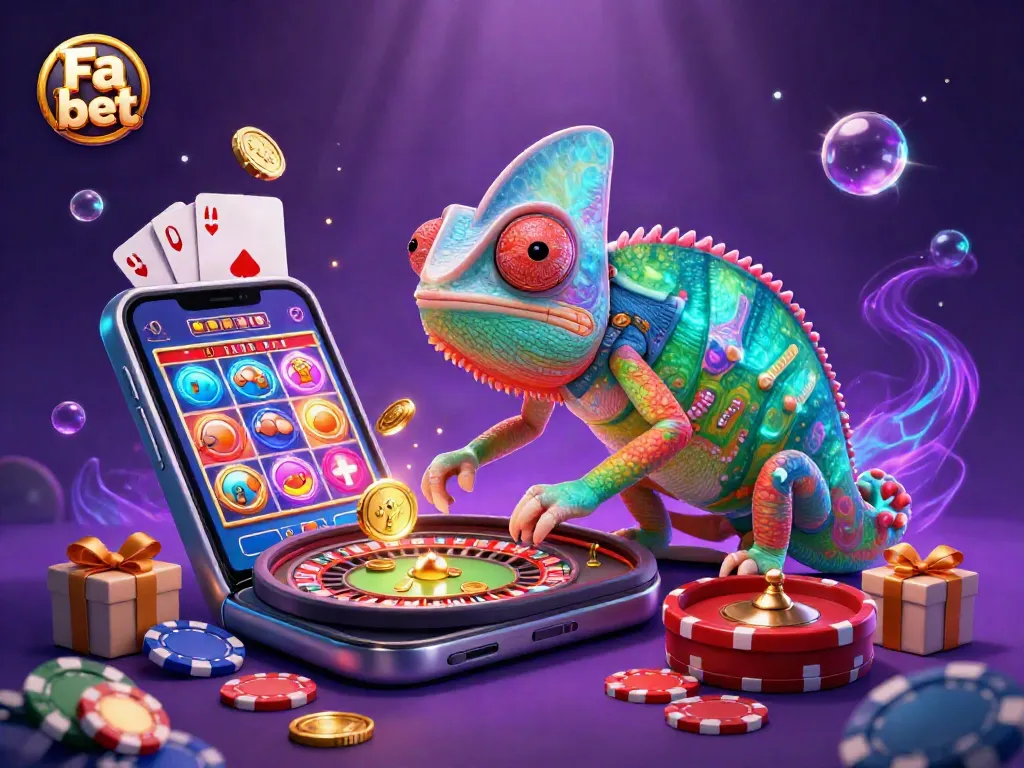 Experience the excitement of Fa bet with a colorful chameleon owner and dynamic gambling elements.