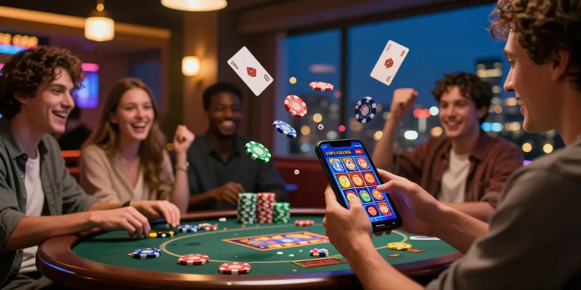 Mobile Online-Casinos: Spieler genießt aufregende Casino-Spiele auf dem Smartphone mit bunten Animationen im Hintergrund.
