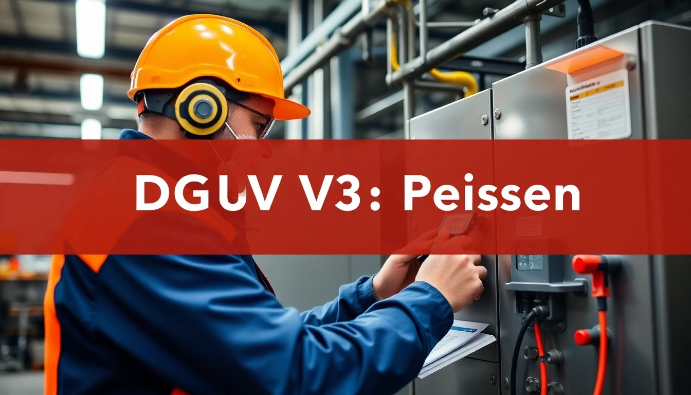 Technician conducting a DGUV V3 Prüfung on electrical equipment in an industrial setting.