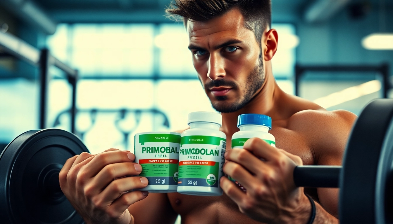 Primobal Primobolan fördert die Leistung in einem Fitnessstudio mit einem Athleten.