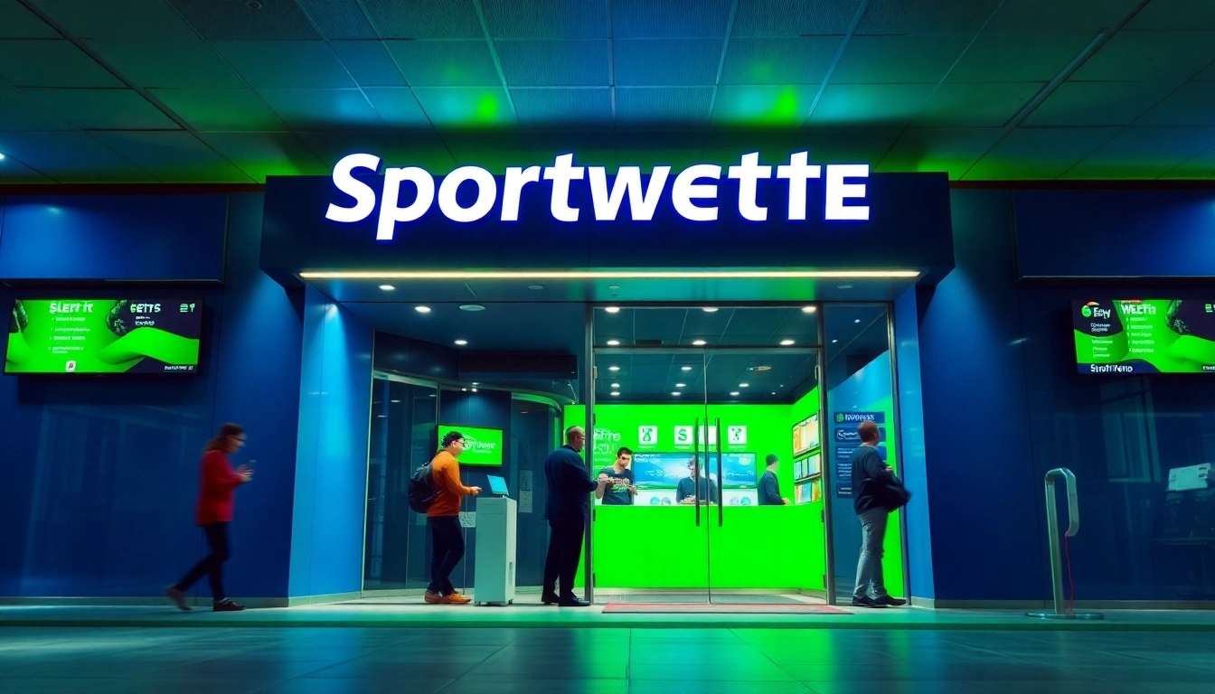 Neue Wettanbieter mit deutscher Lizenz: modernes Sportwetten-Büro mit aktiven Kunden und lebendiger Atmosphäre.