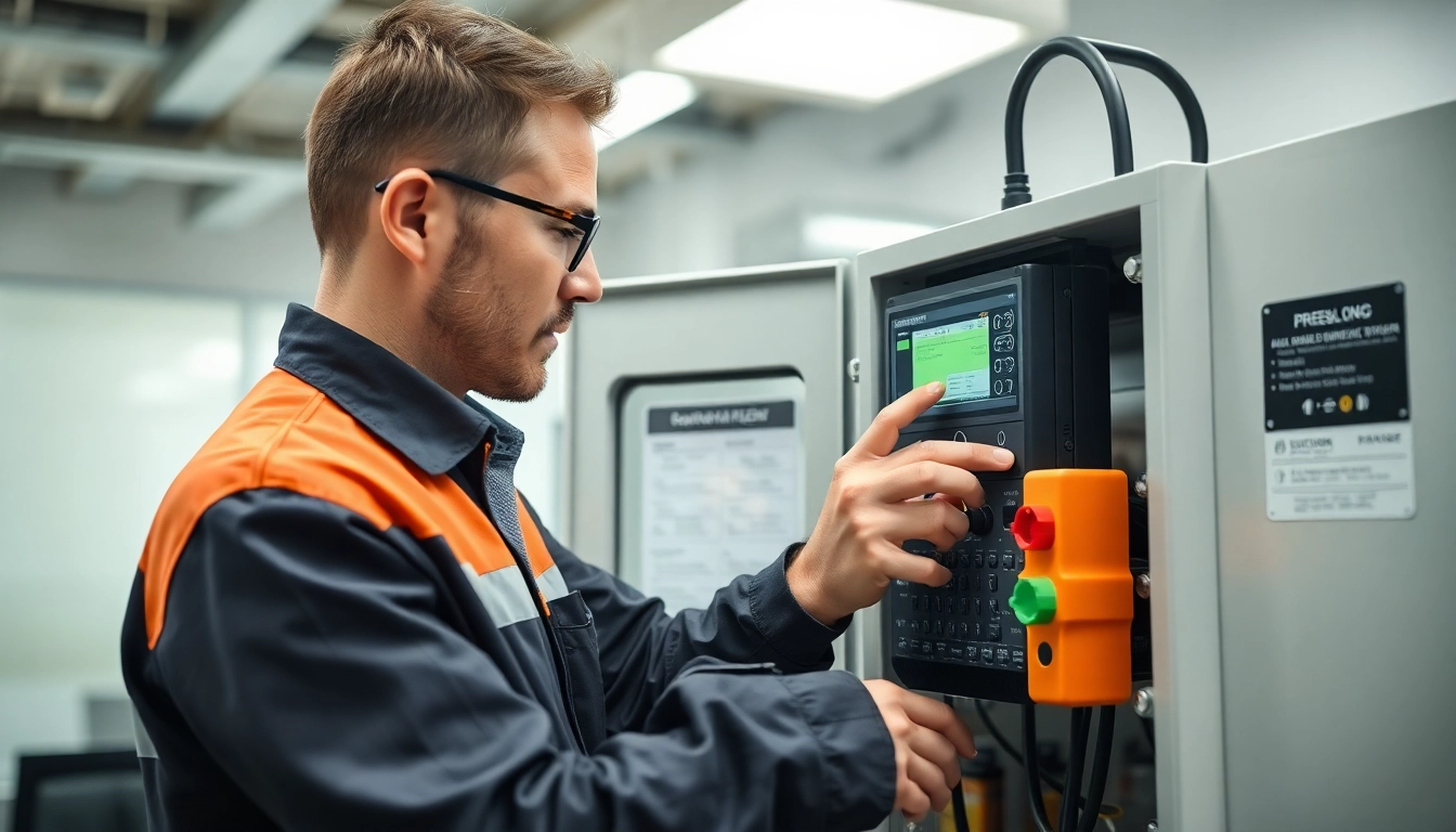 Techniker, der eine umfassende DGUV V3 Prüfung an elektrischen Geräten mit einem Prüfgerät durchführt.