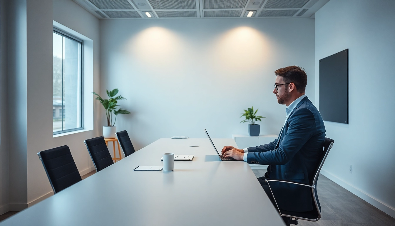 Unternehmensberatung im Büro: Ein Berater analysiert Daten an einem modernen Tisch.