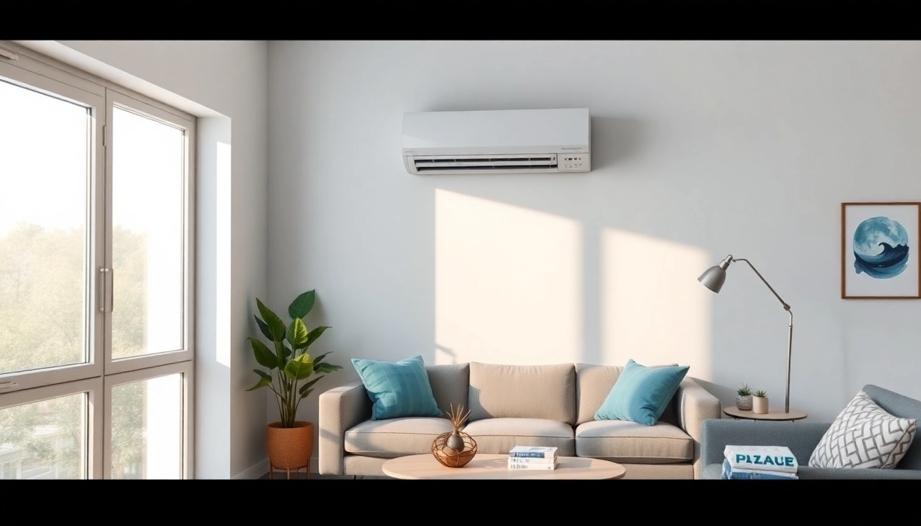 Explore Klima kosten with a modern air conditioning unit integrated into a stylish living room setting.