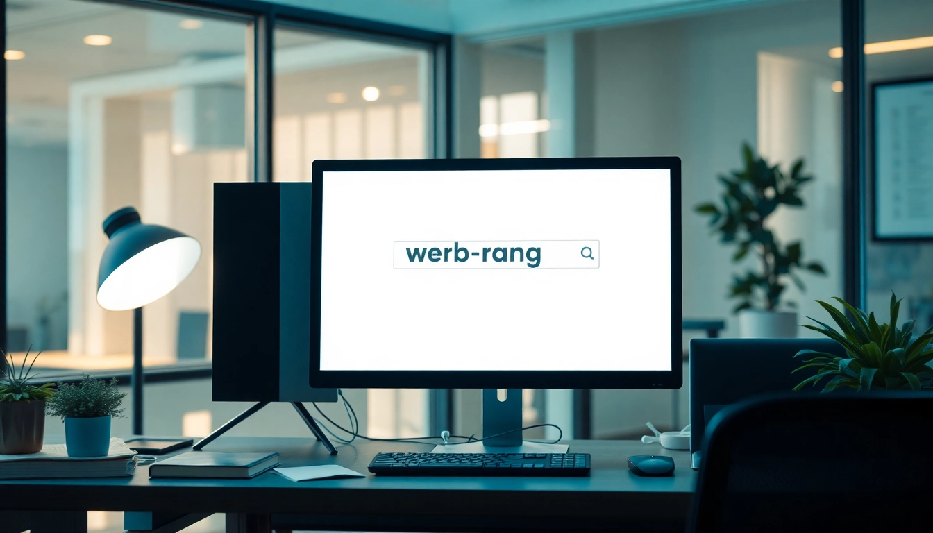 Überprüfen Sie den Web-Rang mit unserem modernen Büro-Setup, das produktive Elemente kombiniert.