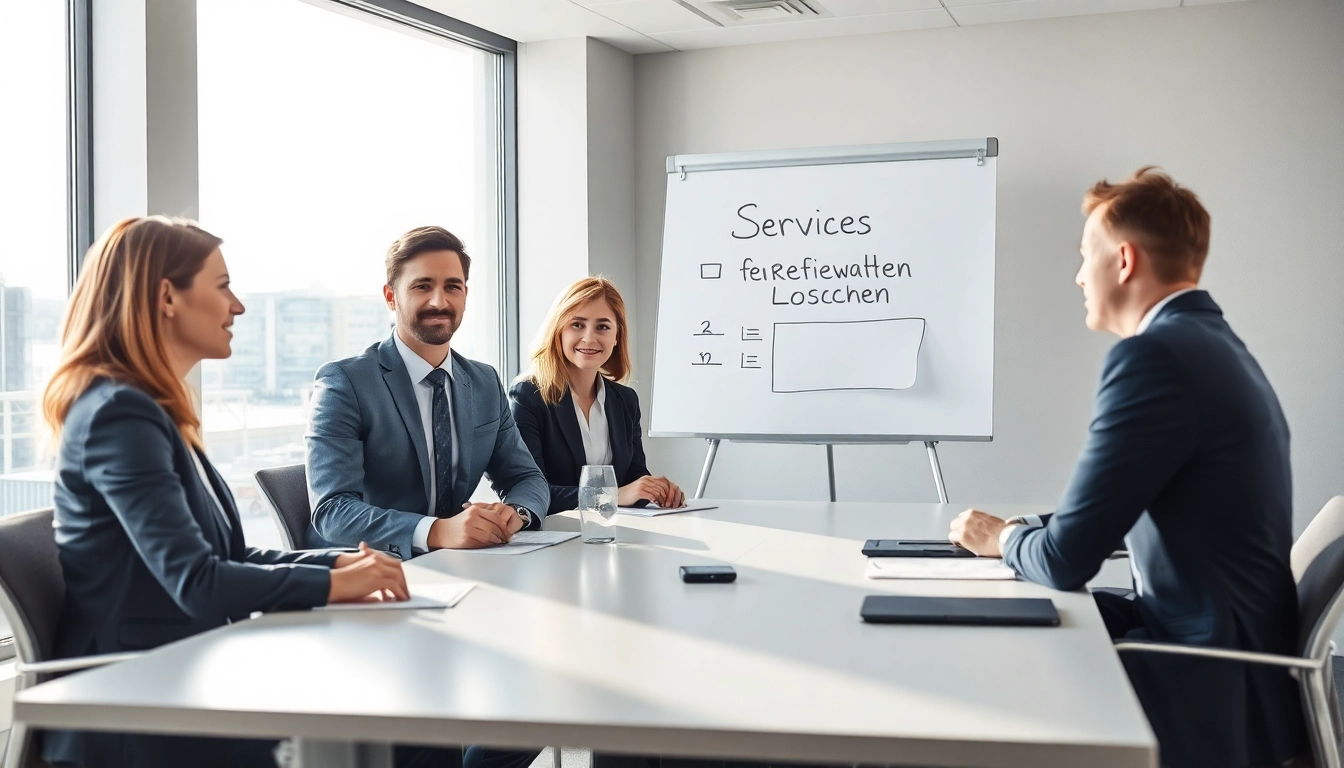 Professionelles Teammeeting zur Strategie für Services für Bewertungen löschen in einem modernen Büro.