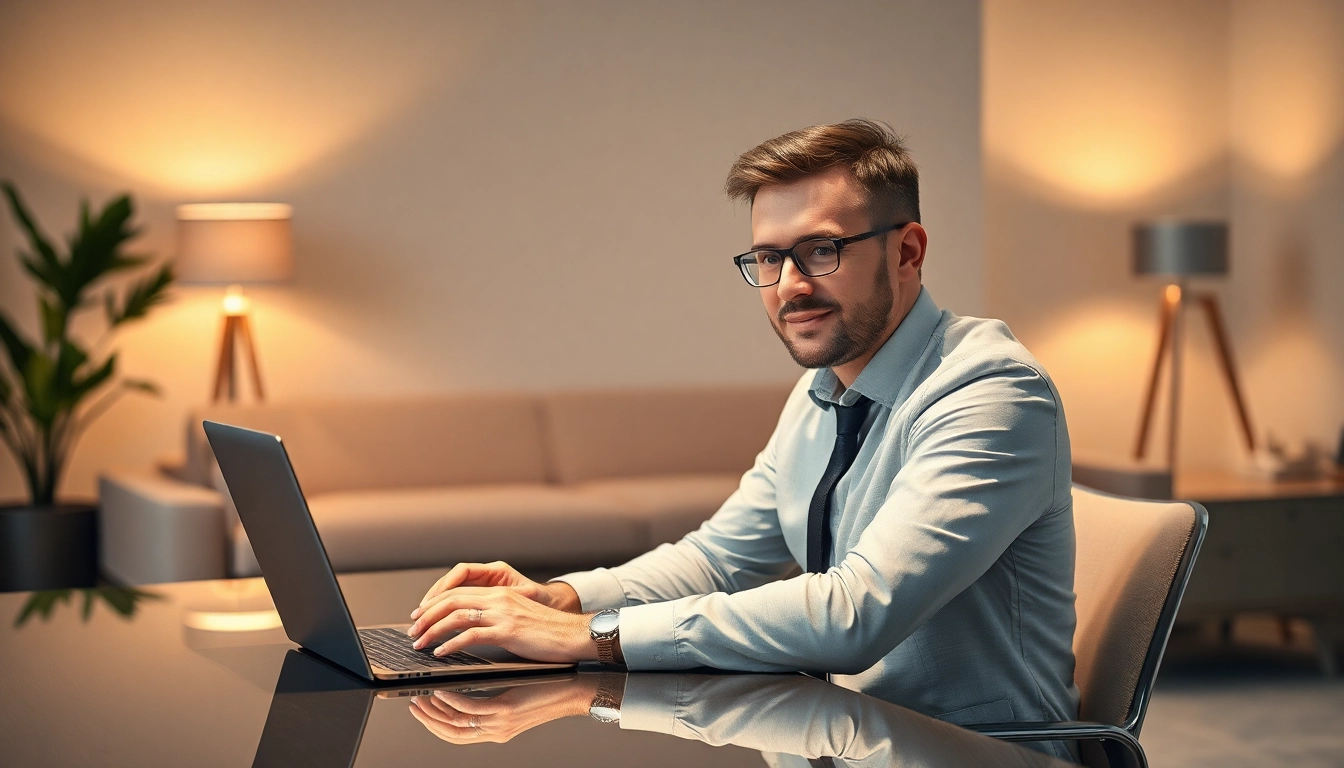 Headhunter IT-Berater konzentriert an einem Schreibtisch, umgeben von moderner Büroausstattung.