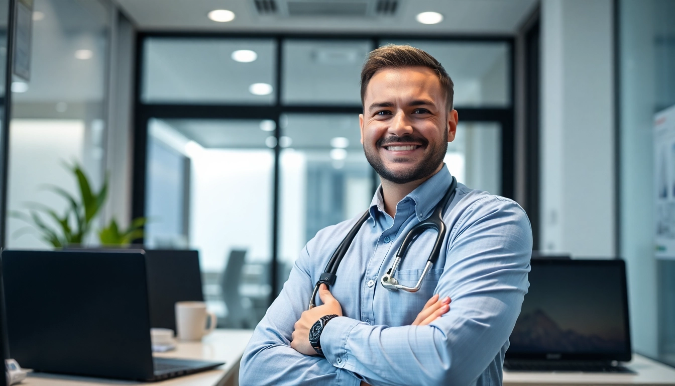 Headhunter Pflegekräfte in einem modernen Büro, das Vertrauen und Professionalität ausstrahlt.