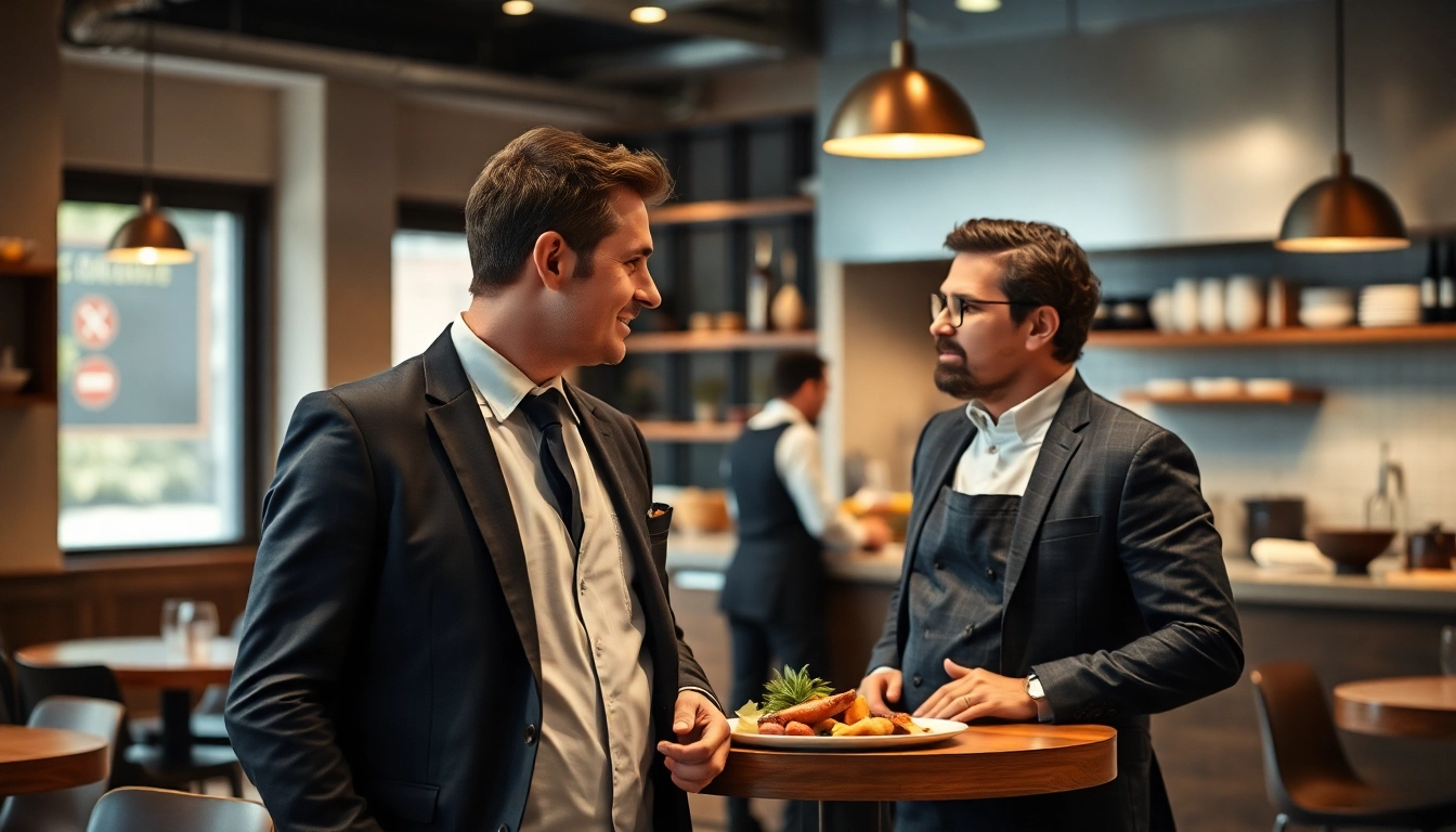 Professioneller Headhunter Gastronomie berät talentierten Mitarbeiter in moderner Küche.