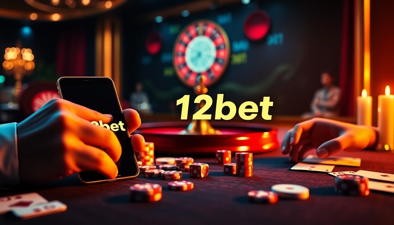 Engaging casino scene showcasing link 12bet with vibrant online gambling elements.