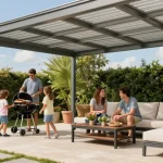 Moderne Terrassenüberdachungen bieten schattige Plätze für Familie und Freunde im Garten.