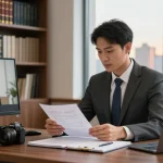 Valken Anwalt bei der Arbeit in einem modernen Büro, das Professionalität und Vertraulichkeit ausstrahlt.