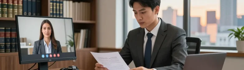 Valken Anwalt bei der Arbeit in einem modernen Büro, das Professionalität und Vertraulichkeit ausstrahlt.